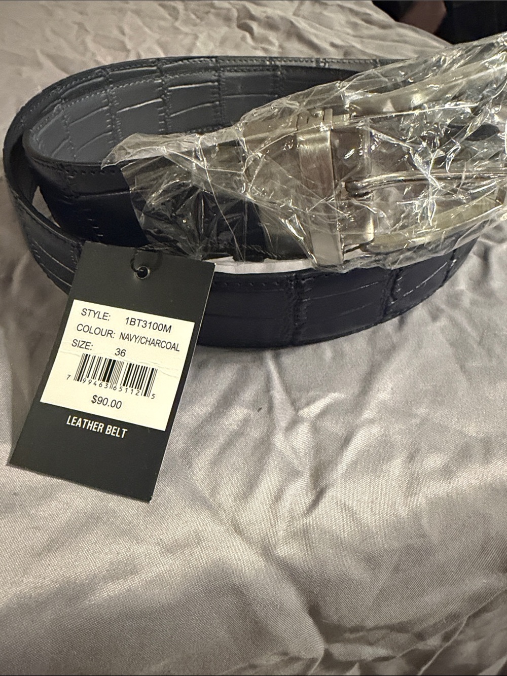 Leather Dress Belt in Navy/Charcoal - Classic Men's Accessory reversible
